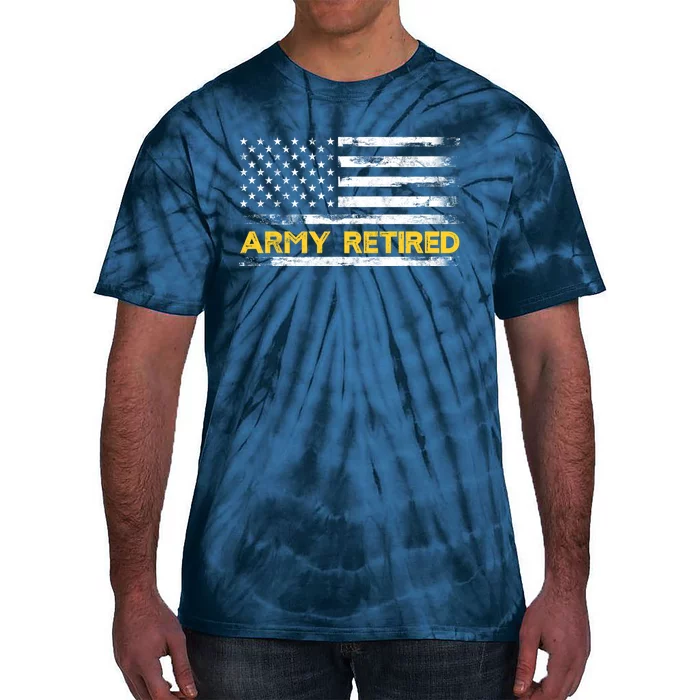 American Flag Gift Army Retired Military Army Thin Goldline Tie-Dye T-Shirt