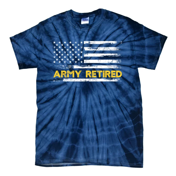 American Flag Gift Army Retired Military Army Thin Goldline Tie-Dye T-Shirt