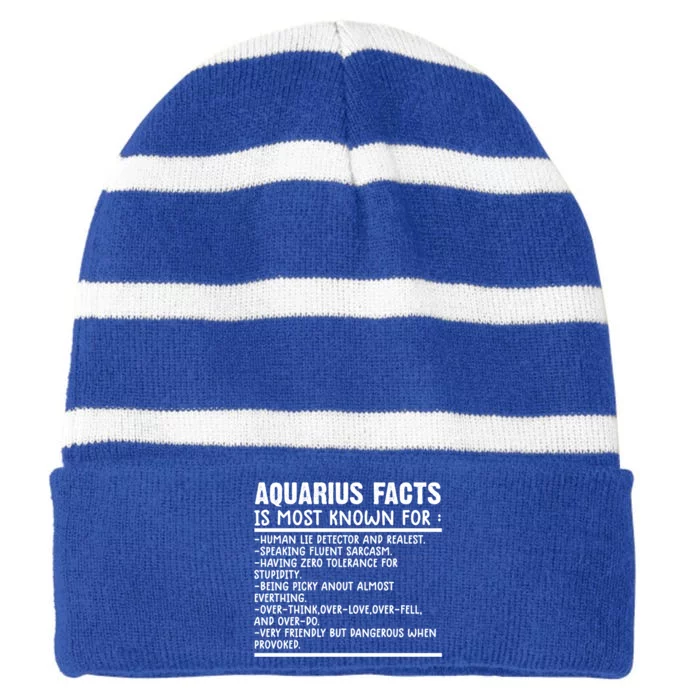 Aquarius Facts Gift Funny Aquarius Birthday Zodiac Humor Gift Striped Beanie with Solid Band