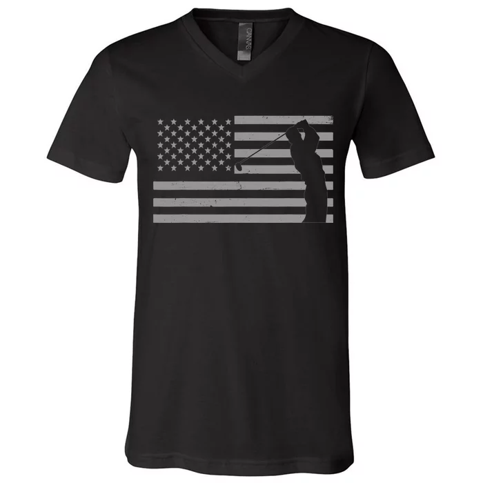 American Flag Golf Clothing Golfer Vintage Golf V-Neck T-Shirt