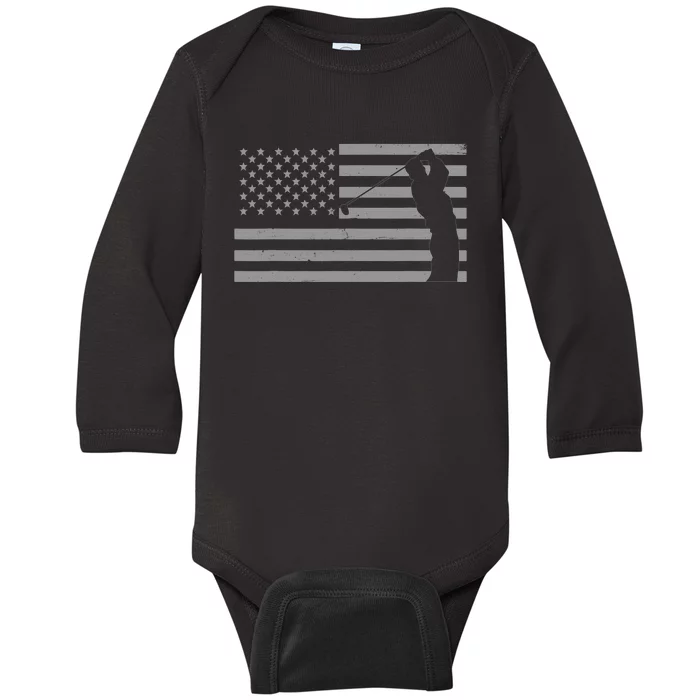 American Flag Golf Clothing Golfer Vintage Golf Baby Long Sleeve Bodysuit