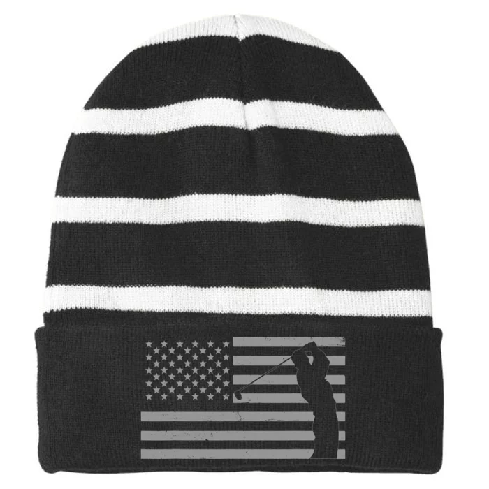 American Flag Golf Clothing Golfer Vintage Golf Striped Beanie with Solid Band