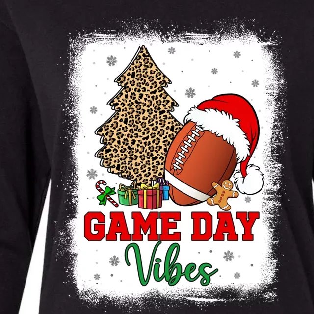 America Football Game Day Vibes Leopard Football Santa Hat Gift Womens Cotton Relaxed Long Sleeve T-Shirt