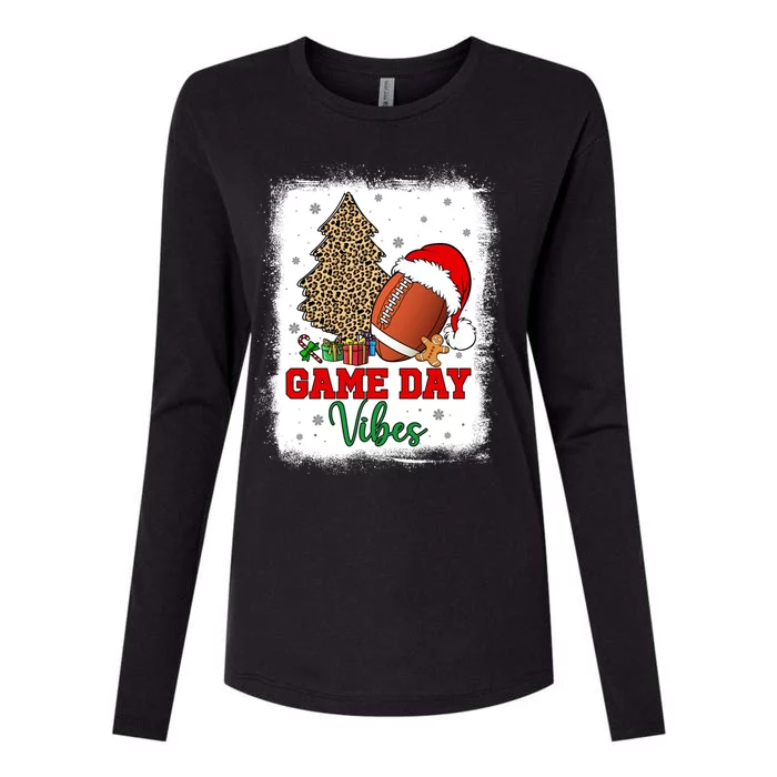 America Football Game Day Vibes Leopard Football Santa Hat Gift Womens Cotton Relaxed Long Sleeve T-Shirt