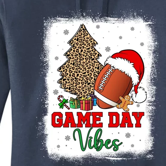 America Football Game Day Vibes Leopard Football Santa Hat Gift Women's Pullover Hoodie