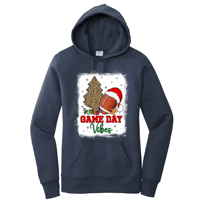 America Football Game Day Vibes Leopard Football Santa Hat Gift Women's Pullover Hoodie