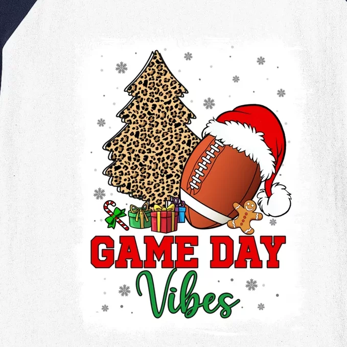 America Football Game Day Vibes Leopard Football Santa Hat Gift Baseball Sleeve Shirt