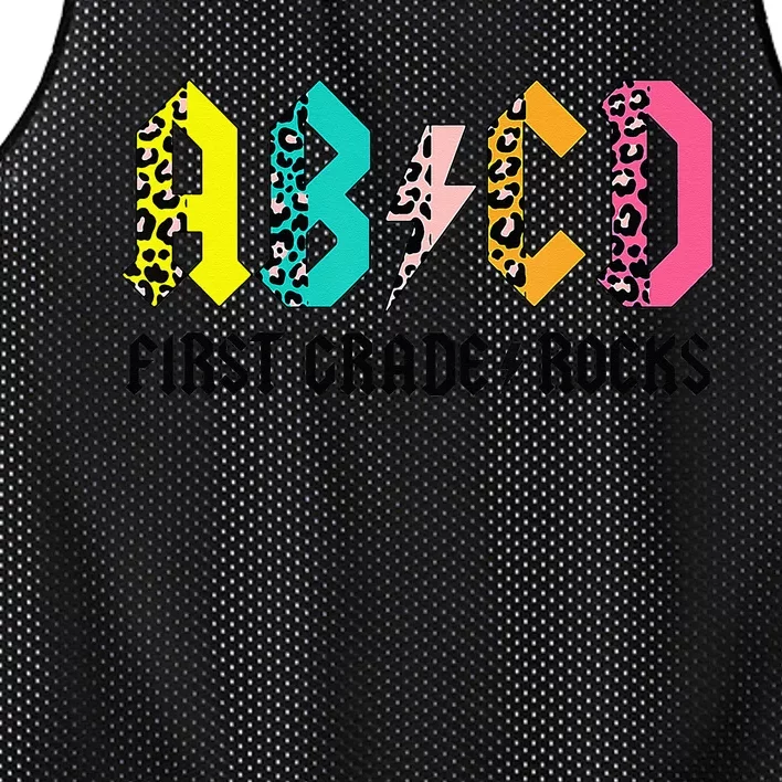 ABCD First Grade Rocks Back To School 1st Grade Teacher Mesh Reversible Basketball Jersey Tank