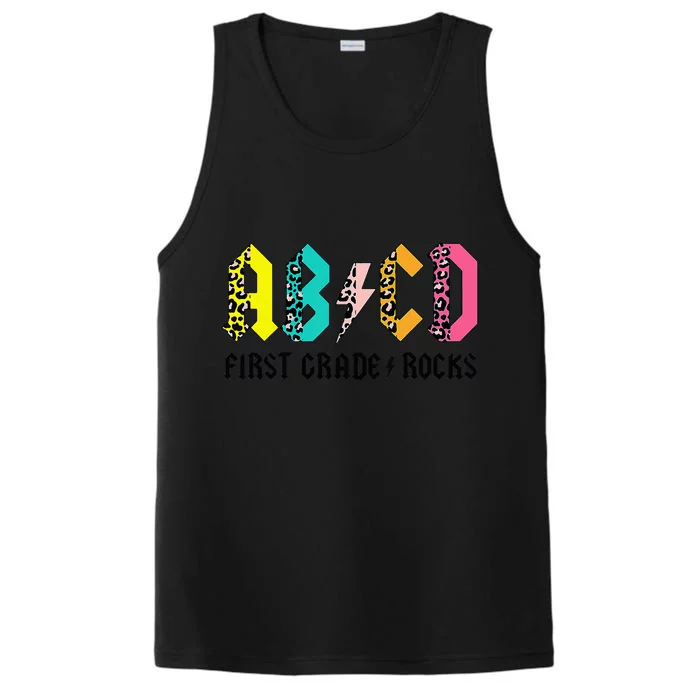 ABCD First Grade Rocks Back To School 1st Grade Teacher Performance Tank