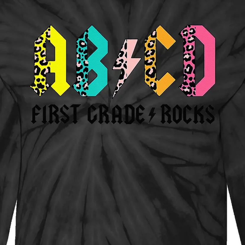 ABCD First Grade Rocks Back To School 1st Grade Teacher Tie-Dye Long Sleeve Shirt