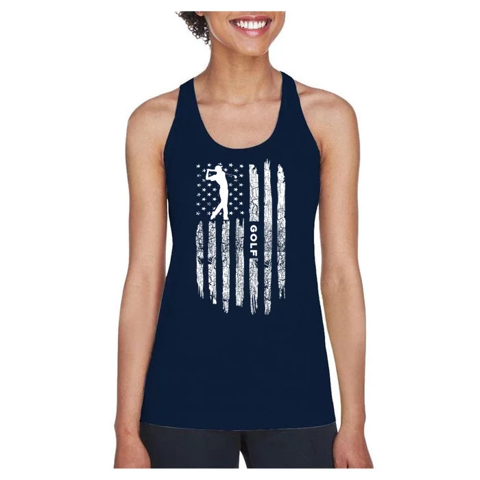 American Flag Golf Funny Golfer Vintage Golf Gift Women's Racerback Tank