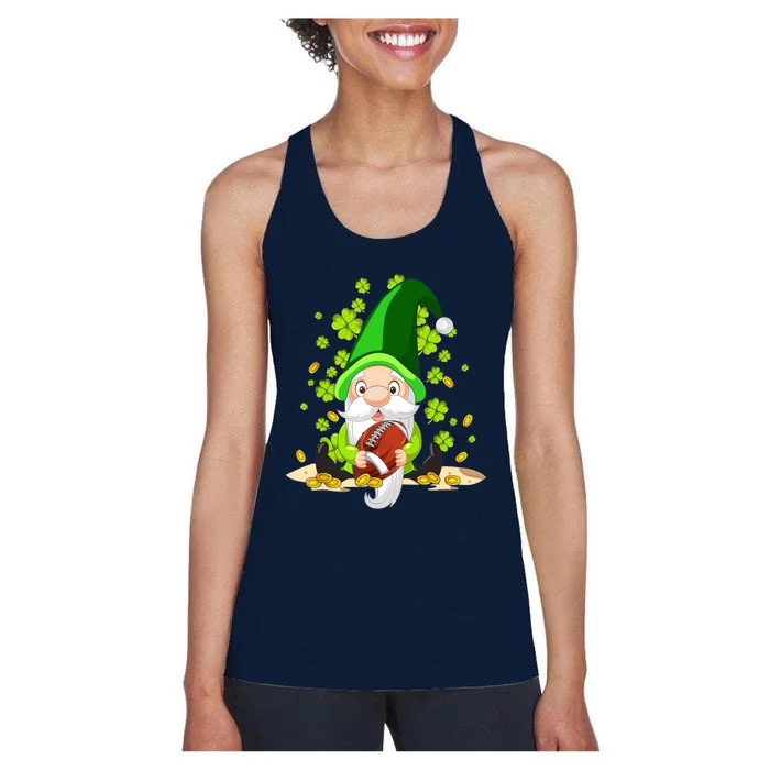 American Football Gnome Lucky Shamrock St Patrick's Day Women's Racerback Tank