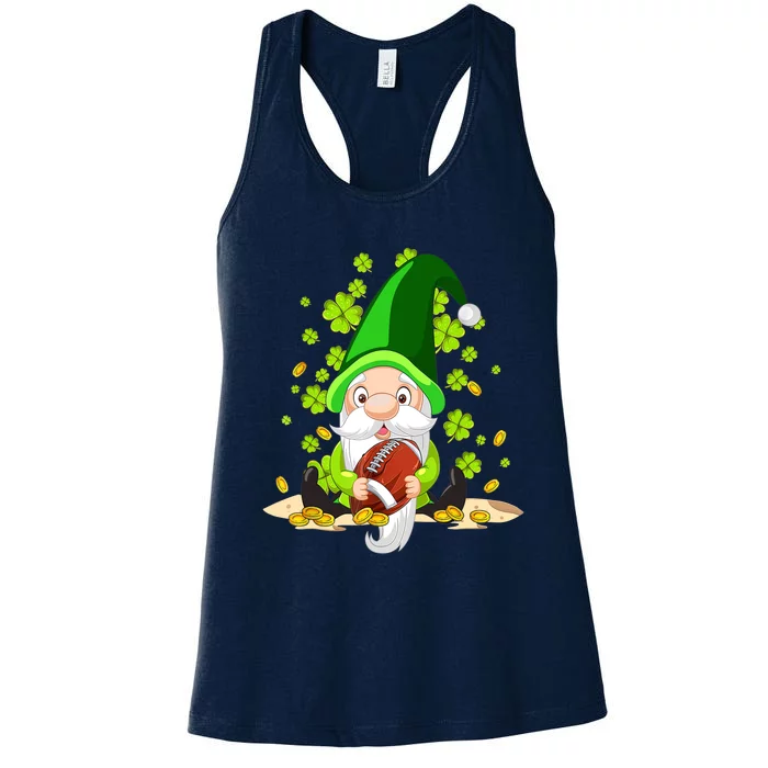 American Football Gnome Lucky Shamrock St Patrick's Day Women's Racerback Tank