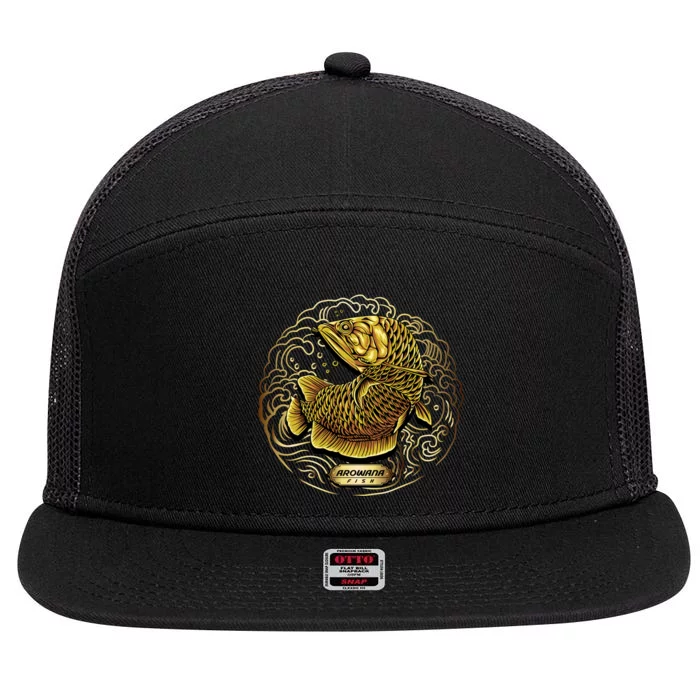 Arowana Fish Gold 7 Panel Mesh Trucker Snapback Hat