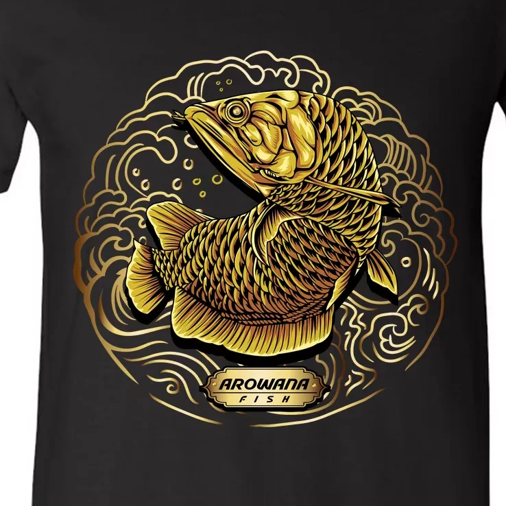 Arowana Fish Gold V-Neck T-Shirt