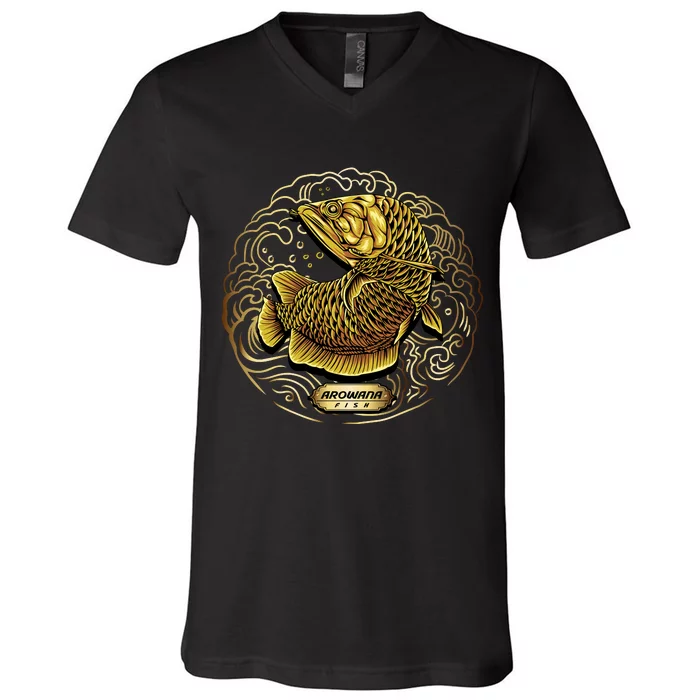 Arowana Fish Gold V-Neck T-Shirt