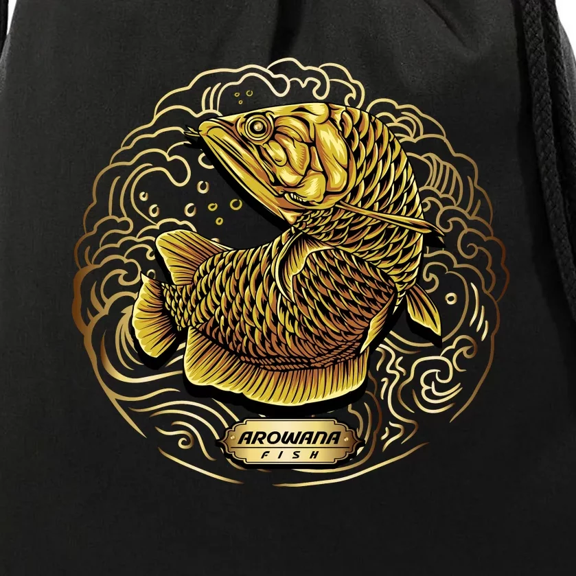 Arowana Fish Gold Drawstring Bag