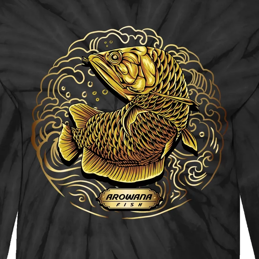 Arowana Fish Gold Tie-Dye Long Sleeve Shirt