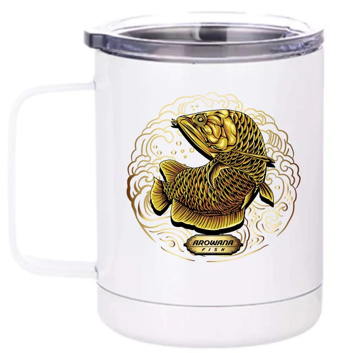 Arowana Fish Gold Front & Back 12oz Stainless Steel Tumbler Cup