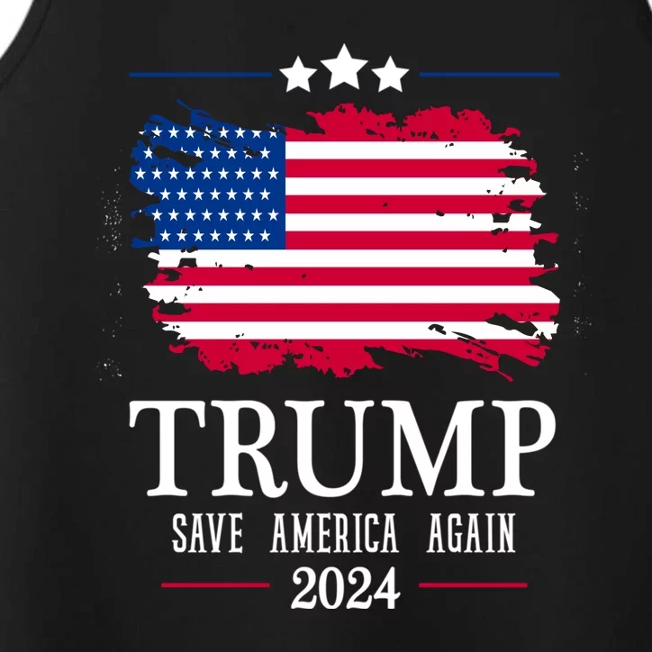 American Flag Gift Trump 2024 Save America Again Performance Tank