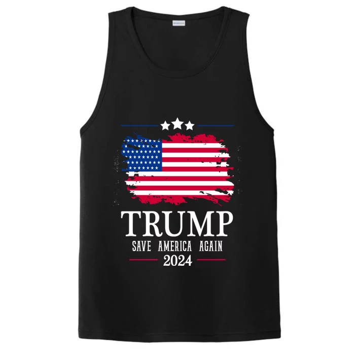 American Flag Gift Trump 2024 Save America Again Performance Tank