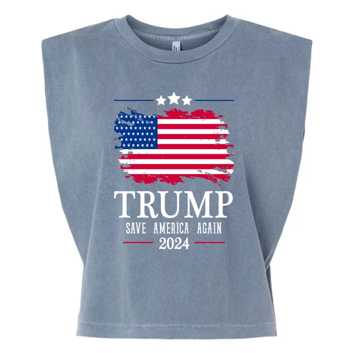 American Flag Gift Trump 2024 Save America Again Garment-Dyed Women's Muscle Tee