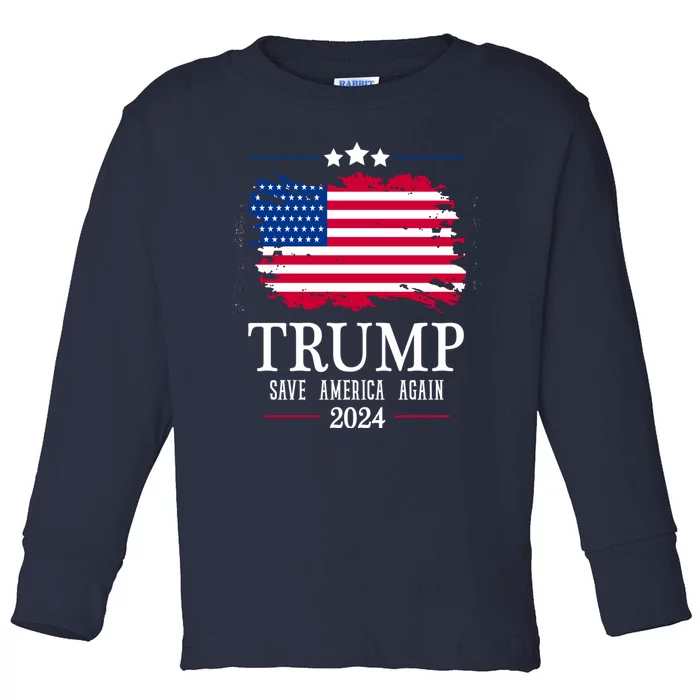 American Flag Gift Trump 2024 Save America Again Toddler Long Sleeve Shirt