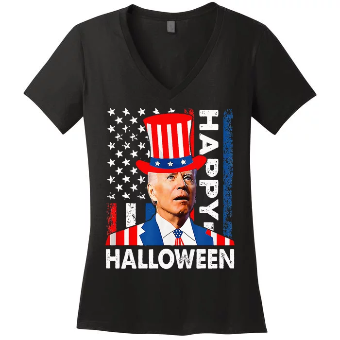 American Flag Happy Halloween Confused For 4th Of July Women's V-Neck T-Shirt