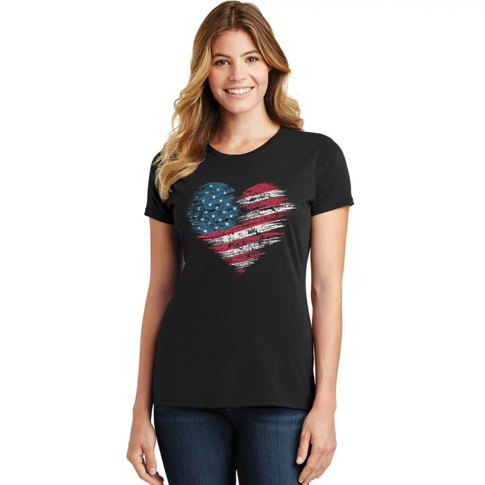 American Flag Heart Women Patriotic 4th Of July Usa Gift Women's T-Shirt