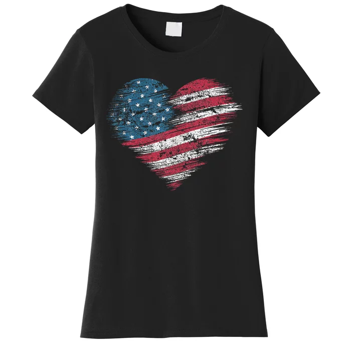 American Flag Heart Women Patriotic 4th Of July Usa Gift Women's T-Shirt