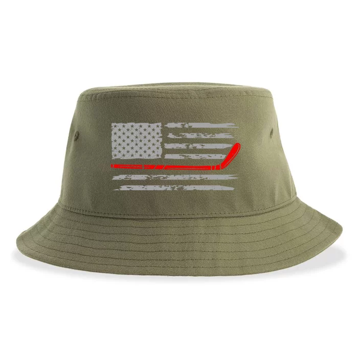 American Flag Hockey Funny Gift Sustainable Bucket Hat