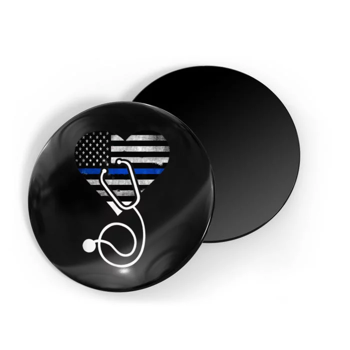 American Flag Heart with Police Thin Blue Line Nurse RN LVN Magnet