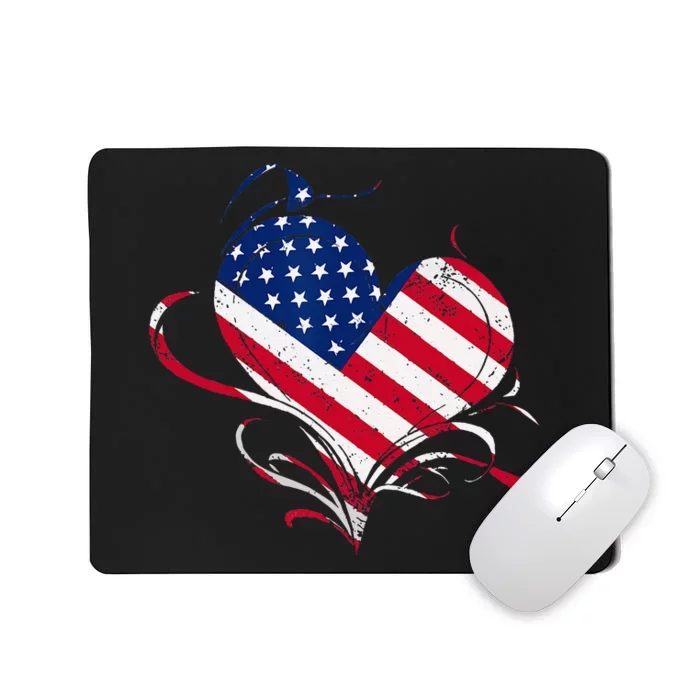 American Flag Heart 4th of July USA Love Patriotic Pride Mousepad