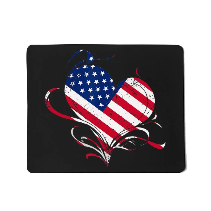 American Flag Heart 4th of July USA Love Patriotic Pride Mousepad