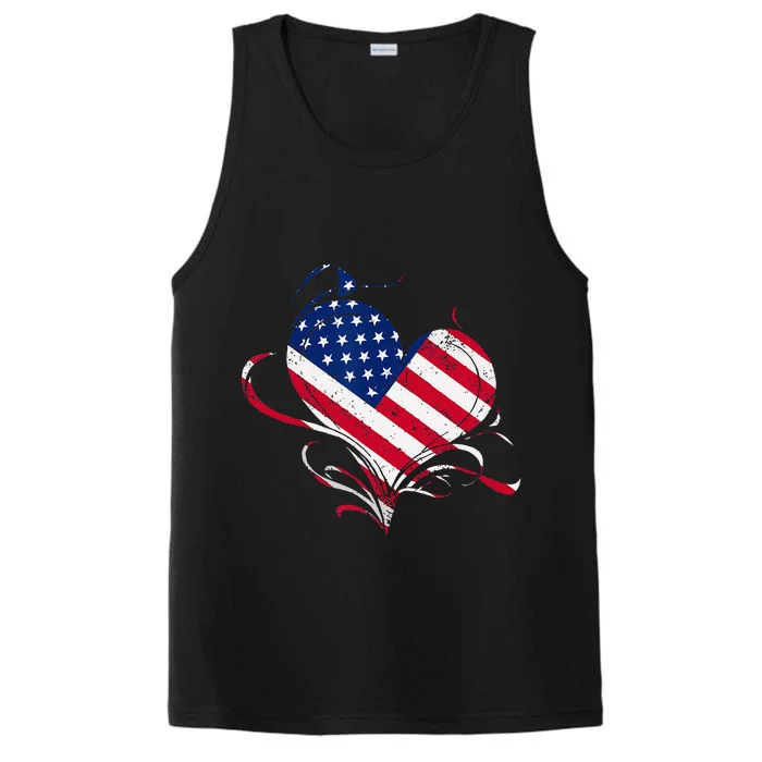 American Flag Heart 4th of July USA Love Patriotic Pride Performance Tank