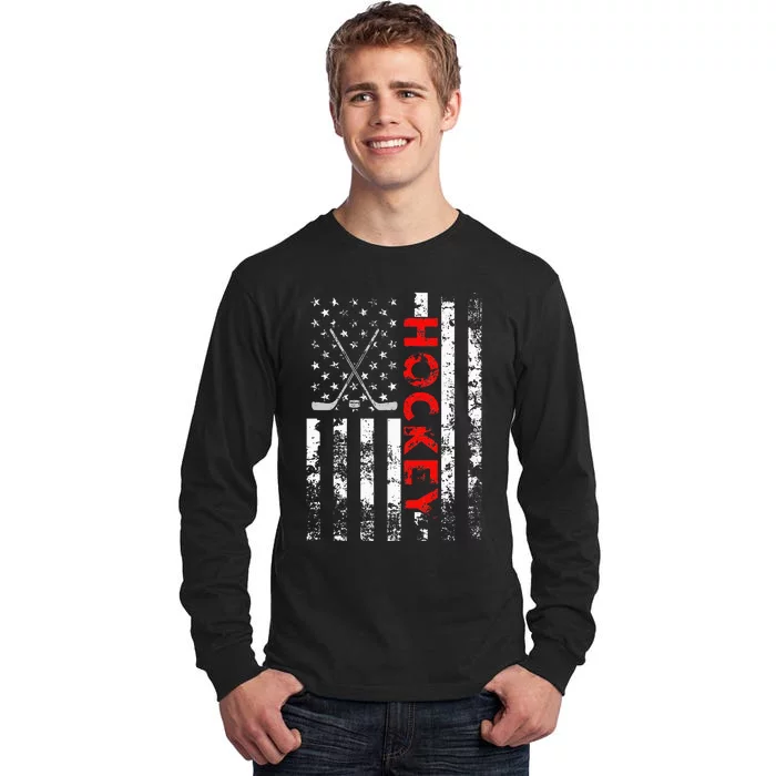 American Flag Hockey USA Patriotic Gift Tall Long Sleeve T-Shirt