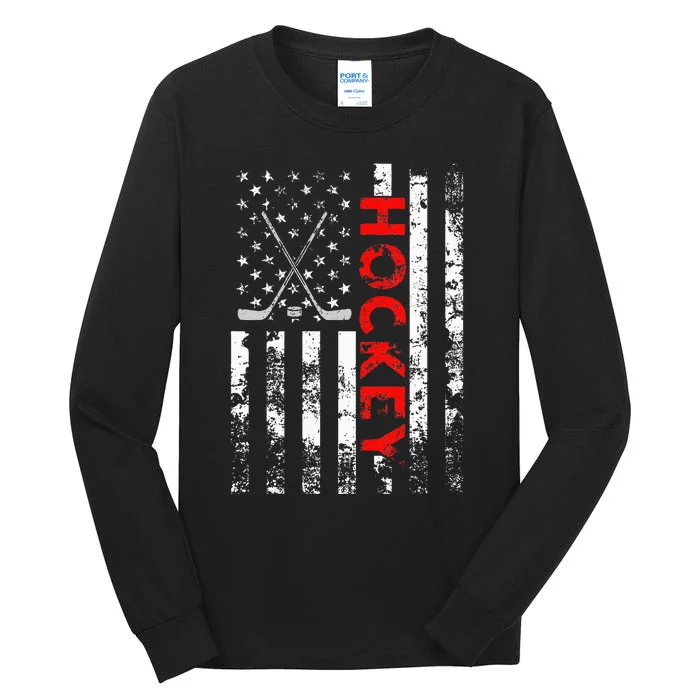 American Flag Hockey USA Patriotic Gift Tall Long Sleeve T-Shirt