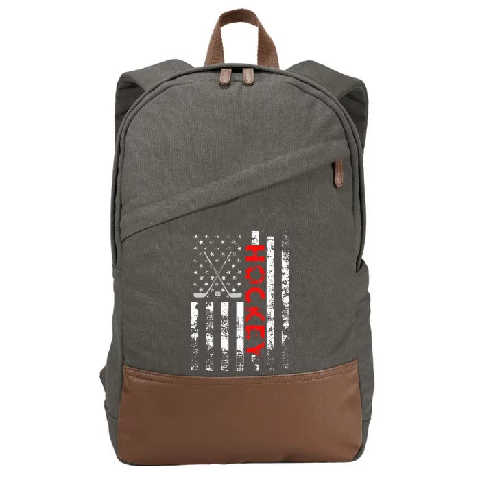 American Flag Hockey USA Patriotic Gift Cotton Canvas Backpack