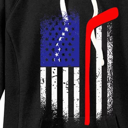 American Flag Hockey 4th Of July Cool Sport Memorial Day Women's Fleece Hoodie