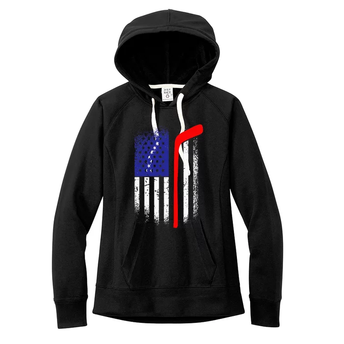 American Flag Hockey 4th Of July Cool Sport Memorial Day Women's Fleece Hoodie