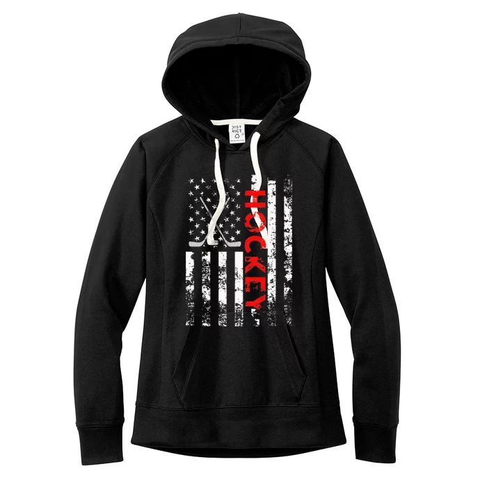 American Flag Hockey USA Patriotic Gift Women's Fleece Hoodie