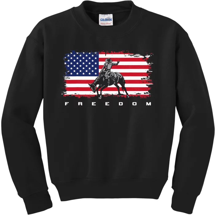 American Flag Horse Riding Apparel - Rodeo Kids Sweatshirt