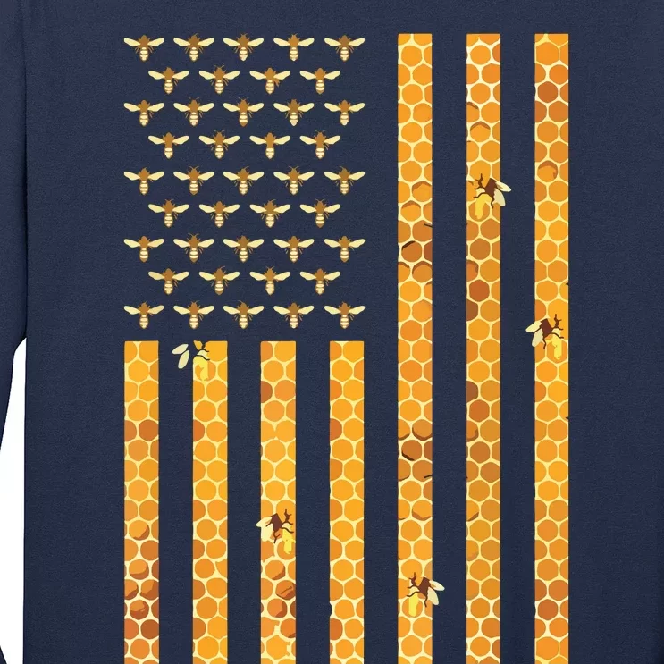 American Flag Honeycomb Honey Bees Beekeeping Beekeeper Gift Long Sleeve Shirt