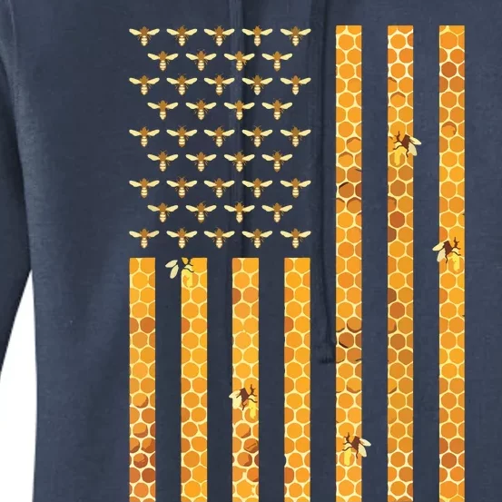 American Flag Honeycomb Honey Bees Beekeeping Beekeeper Gift Women's Pullover Hoodie