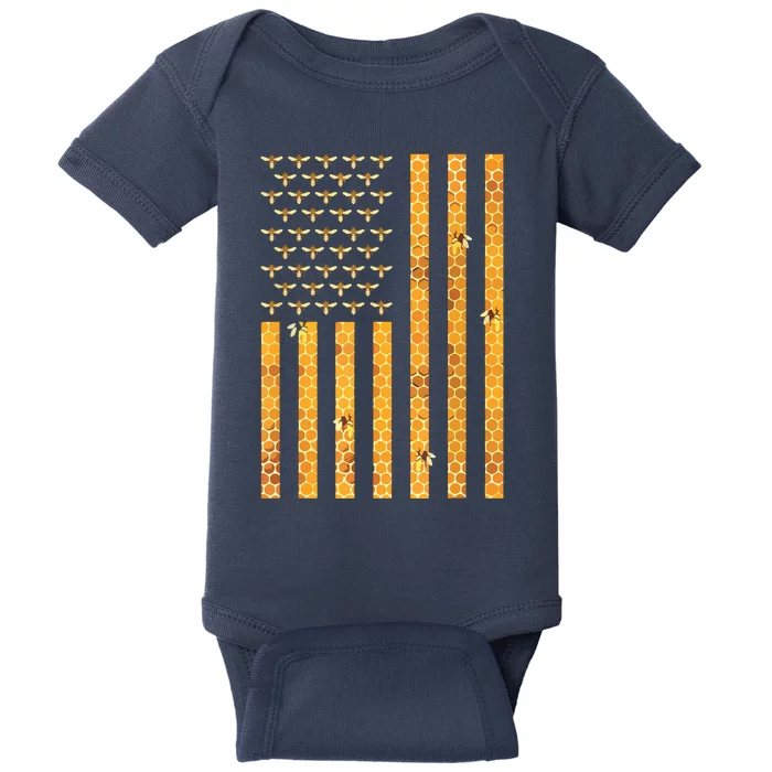 American Flag Honeycomb Honey Bees Beekeeping Beekeeper Gift Baby Bodysuit