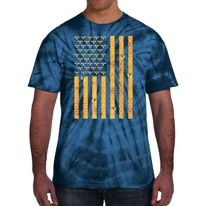 American Flag Honeycomb Honey Bees Beekeeping Beekeeper Gift Tie-Dye T-Shirt