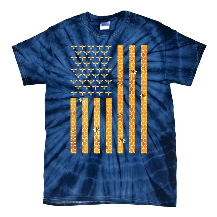 American Flag Honeycomb Honey Bees Beekeeping Beekeeper Gift Tie-Dye T-Shirt