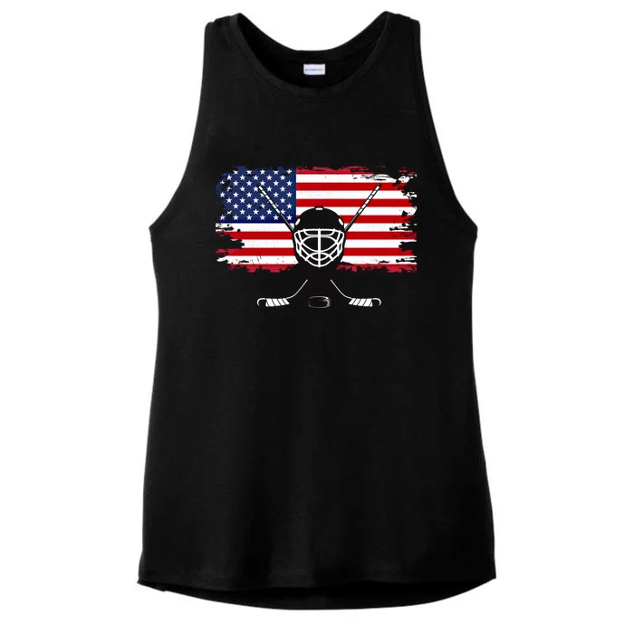 American Flag Hockey Gift Hockey Gift Ladies Tri-Blend Wicking Tank