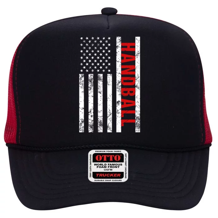 American Flag Handball Cute Gift High Crown Mesh Trucker Hat