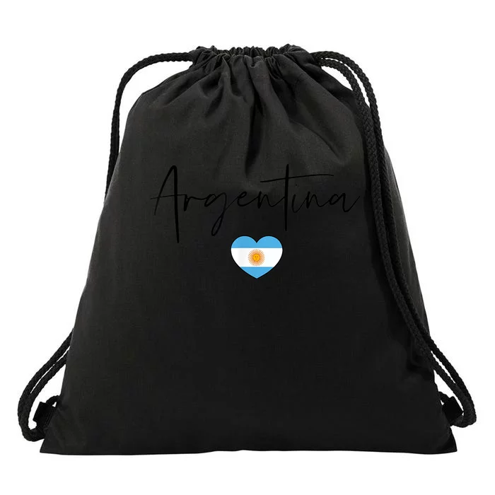 Argentina Flag Heart Argentina Soccer Jersey South America Drawstring Bag